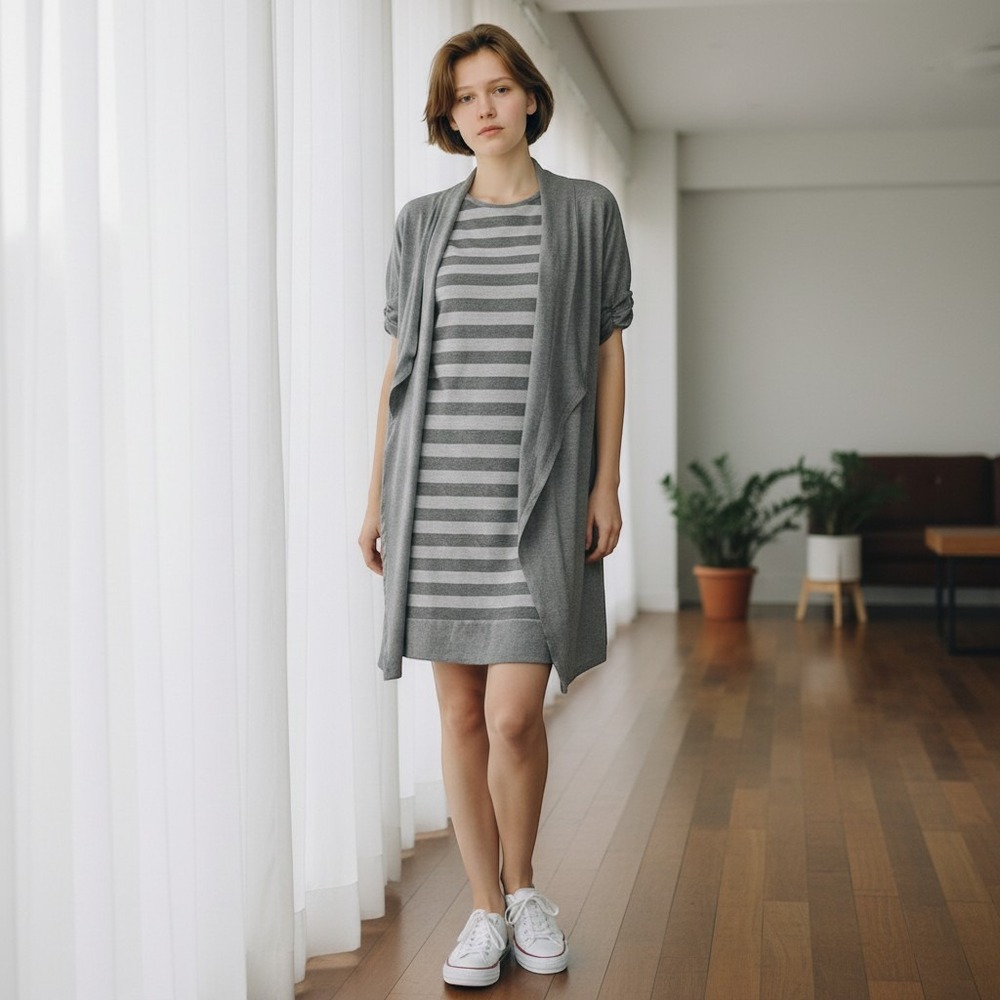 NAIF Gray Striped Dress Size 2XL